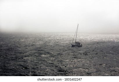 Sailboat In Choppy Sea In Southern Norway