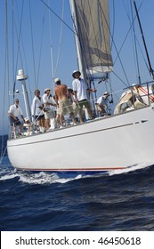 Sailboat And Crew During Race