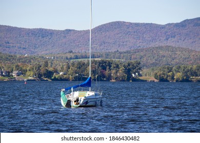 A Sailboat Moored On Lake Memphremagog