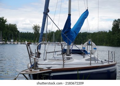 Sailboat Moored In Port - Front View