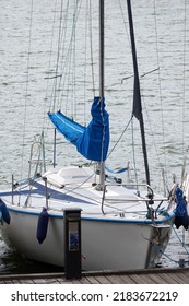 Sailboat Moored In Port - Front View