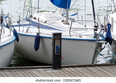 Sailboat Moored In Port - Front View