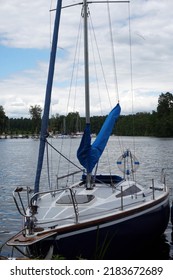 Sailboat Moored In Port - Front View