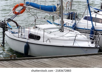 Sailboat Moored In Port - Front View