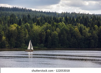 Sailboat On Lipno Lake, Czech Republic.