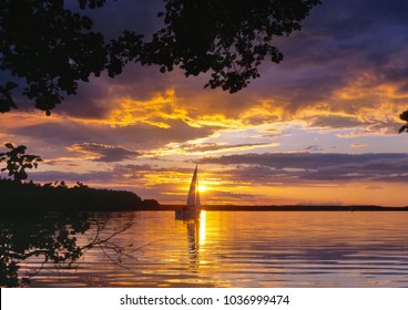 Sailboat On The Nidzkie Lake, Masuria, Poland