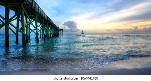 Sailboat And Pier At St Andrews St Park, Panama City Beach, Fl