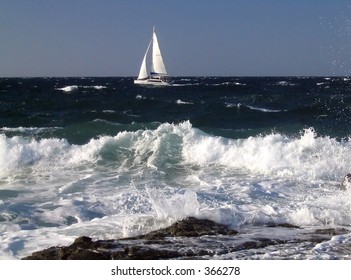 Sailboat In Rough Seas