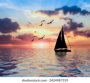 sailboat at sea with the sunset - Powered by Shutterstock