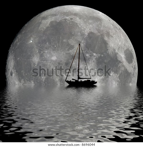 Sailboat Silhouette Night Big Moon Stock Photo (Edit Now) 8696044