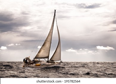 Sailboat At Slightly Rough Sea