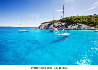 Sailboats in a beautiful bay, Paxos island, Greece - Shutterstock ID 381164851
