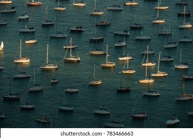 Sailboats Moored On Lake Michigan, Chicago, Illinois.