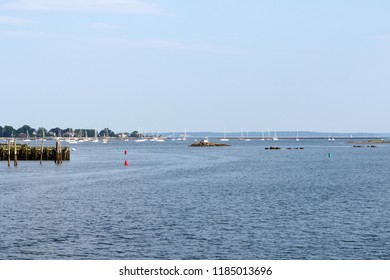 Sailboats On The Long Island Sound In The Harbor At Stamford, Connecticut