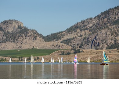 Sailboats On Osoyoos Lake In The South Okanagan, British Columbia, Canada.