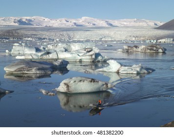 Sailing Amongst The Hugh Icebergs On Jokulsarlon Glacier Lagoon Of South Iceland