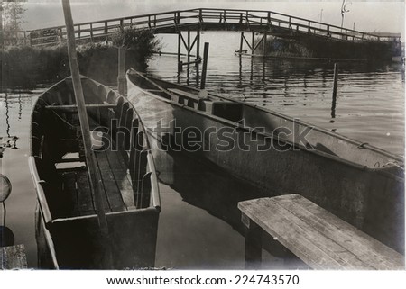 Similar – Brücke im Nebel See Steg