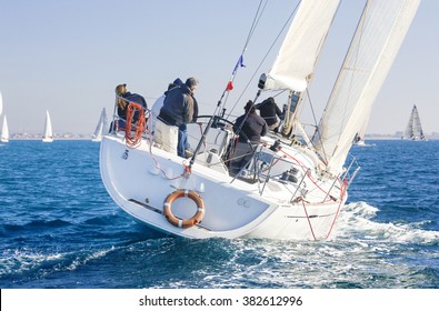 sailing boat during a regatta at the mediterranean sea in italy