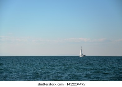 Sailing Boat With Full Sail In The Thermaic Gulf 