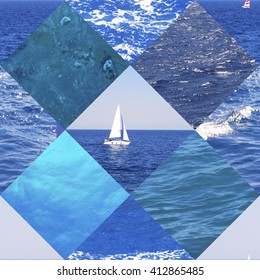 sailing boat patchwork seamless background - Shutterstock ID 412865485