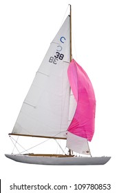 Sailing Boat With Red Sail