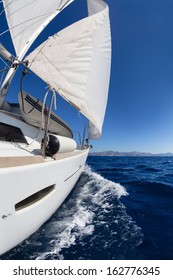 Sailing Boat Wide Angle View In The Sea 