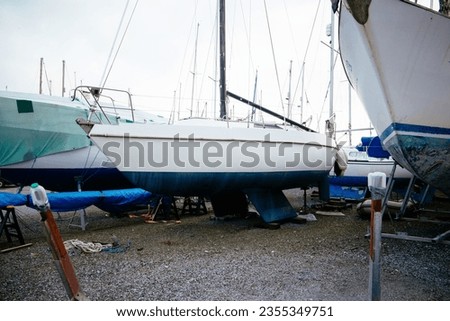The sailing boats in the boatyard