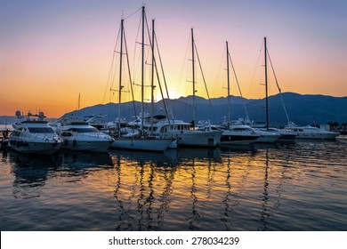 Sailing boats in marina at sunset. Tivat. Montenegro - Powered by Shutterstock