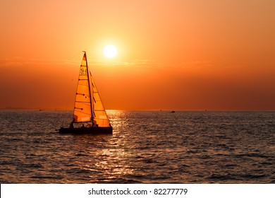 Sailing Boats On Background Beautiful Sunset Stock Photo Edit Now