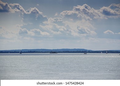 Sailing Boats On Beautiful Lake Balaton, Hungary On A Hot Summer Day, Copy Space.