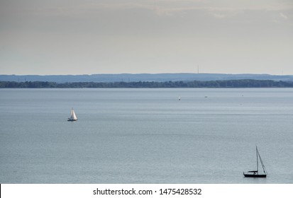 Sailing Boats On Beautiful Lake Balaton, Hungary On A Hot Summer Day, Copy Space.