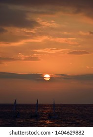 Sailing  Boats In The Thermaic Gulf At The Sunset