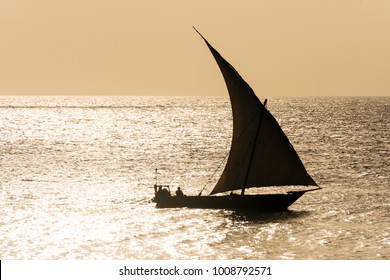 Sailing Dhow At Sunset, Zanzibar