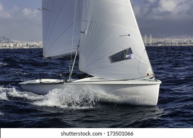 Sailing double-handed dinghy in the afternoon
