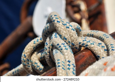 Sailing Knots Close Up Shot With White Rope