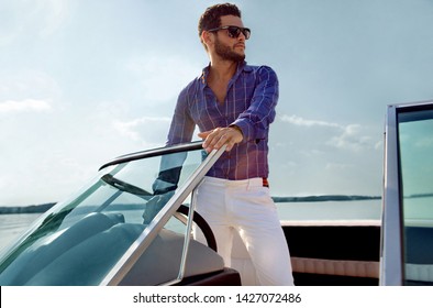 Sailing Man On Yacht In Ocean,  Sail