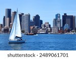 Sailing on Boston Harbor with Downtown Cityscape in the Background: 4K Resolution Video
