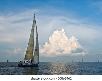 Sailing On Galveston Bay, Texas.