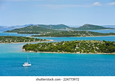 Sailing On Sailboat With Island In Croatia