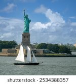 Sailing past the Statue of Liberty, New York City, NY, USA