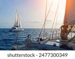 Sailing regatta. Sailboats in Mediterranean sea, luxury yachts.