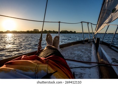 Sailing River Vivid Colors, Sunset Point Of View..