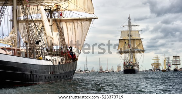 Sailing ship race. Tall Ships.Yachting and\
Sailing. Cruises. Luxury\
holidays
