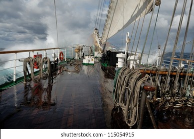 A sailing ship in a storm