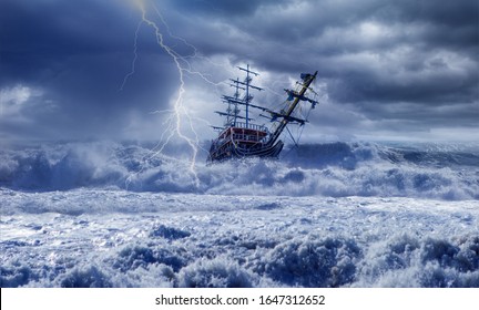 sailboat in lightning storm