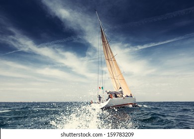 Sailing ship yachts with white sails - Shutterstock ID 159783209