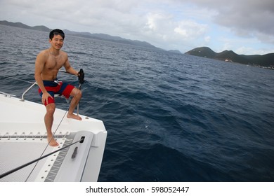 Sailing Through Thatch Cut Island, British Virgin Islands