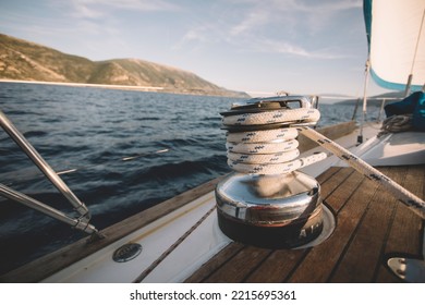 Sailing Winch Equipment On Sailboat, Copy Space