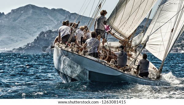 Sailing yacht race regatta. Sailboat in the sea\
under sail. Yachting\
sport