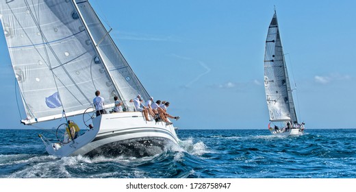 Sailing Yacht Regatta. Sailboats Under Sail In The Race. Yachting. Sailing